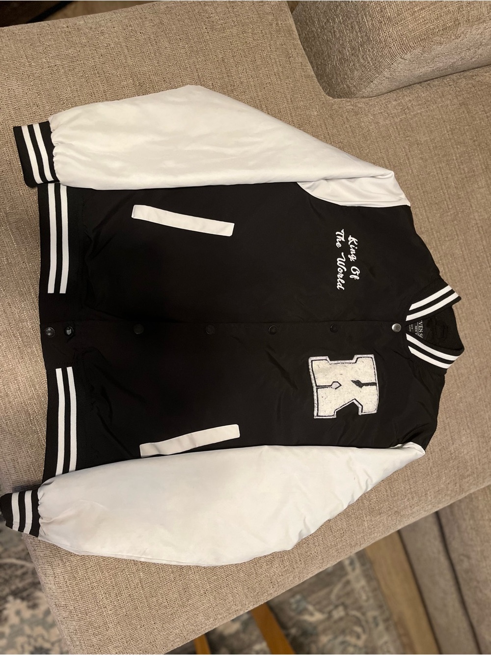 Black & White Kids Letterman Jacket - Classic Varsity Style
